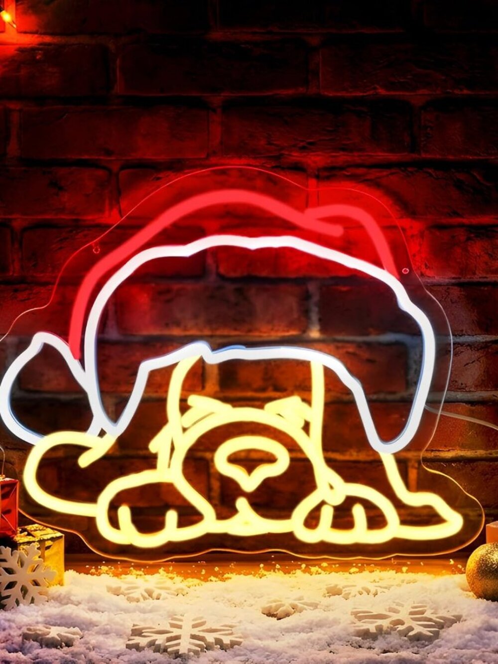 NEW Christmas Puppy Dog Santa Hat LED Neon Sign USB Dimmable 16.14 x 13